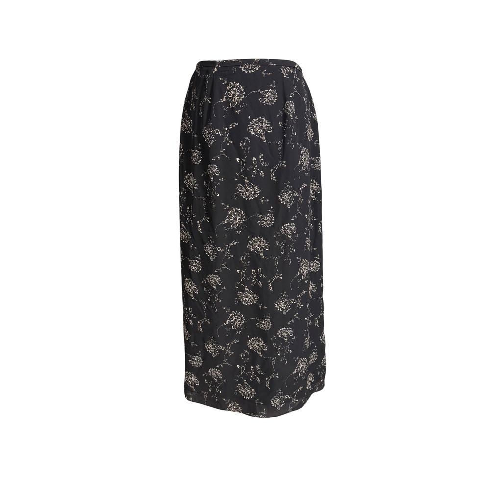 Vintage 90s Rena Rowan Silk Maxi Skirt Size 6 Black Floral Fall Romantic